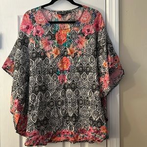 Tolani Collection Petite Print Woven Caftan Tunic Women's Size LP Black…